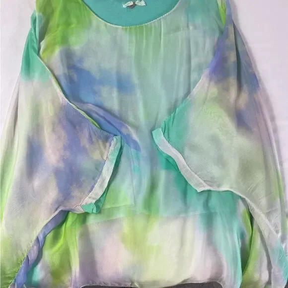 Fancy Aqua Blue Silky Flowing Top Large - sewn in tank top - Picture 12 of 13